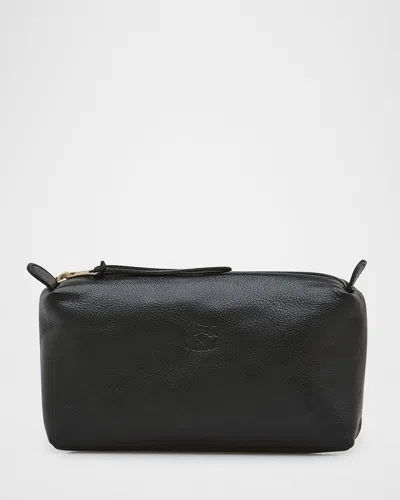 Il Bisonte Classic Zip Leather Cosmetic Bag In Black