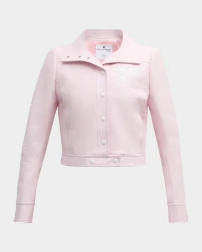 Courrèges Textured Vinyl Crop Jacket In Pink