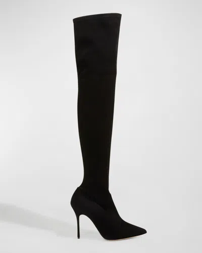 Manolo Blahnik Paschalarehi Suede Over-the-knee Boots In Black