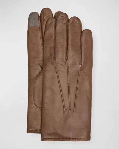 Guanti Giglio Fiorentino Men's Napa Snap Touchscreen Gloves In Brown