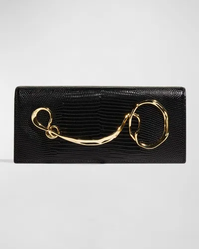 Alexis Bittar Twisted Gold Side Handle Clutch Purse In Black