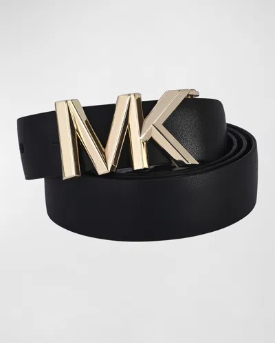 Michael Kors Logo Buckle Reversible Leather Belt In Black