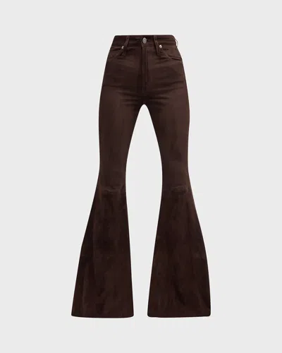 Cout De La Liberte Super High-rise Bell Flared Suede Pants In Brown