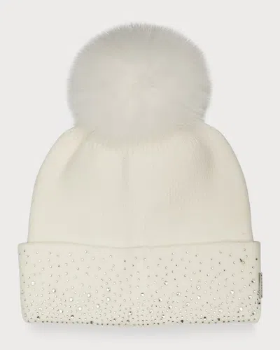 Gorski Embellished Toscana Lamb Pom Knit Beanie In White