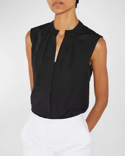 Callas Milano Olympia Ruched Sleeveless Cotton Blouse In Black