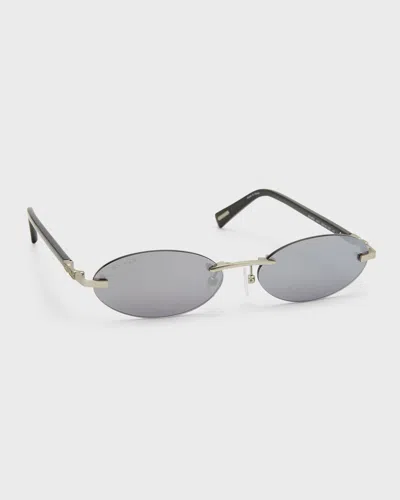 By Far Texas Matt Oval Metal & Acetate Sunglasses In Gray