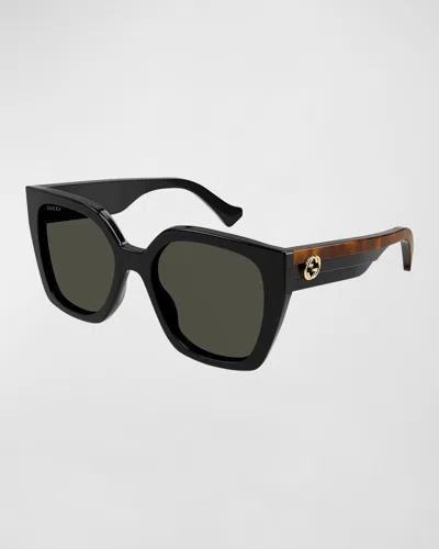 Gucci Color-block Gg Injection Plastic Cat-eye Sunglasses In Brown