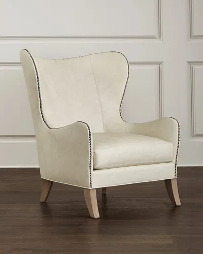 Massoud Bridgette Leather Wing Chair In White