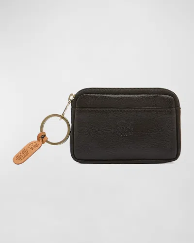 Il Bisonte Classic Zip Leather Card Holder In Brown