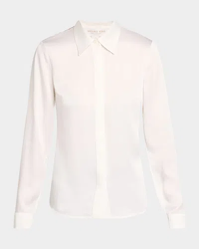 Michael Kors Hansen Charmeuse Button-front Shirt In White