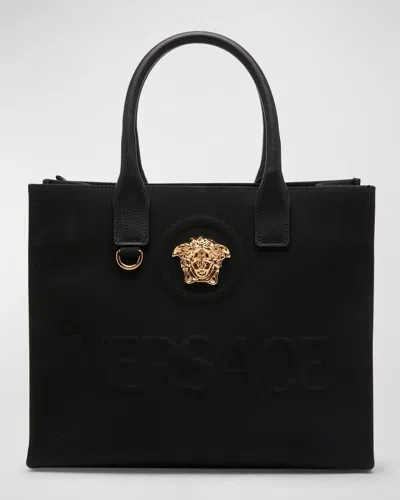 Versace La Medusa Mini Canvas Tote Bag In Black