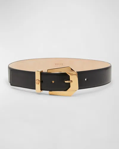 Versace Heritage Leather Belt In Black