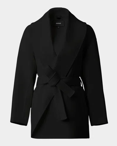 Mackage Tyra Double-face Wool Wrap Coat With Tie Belt In Black