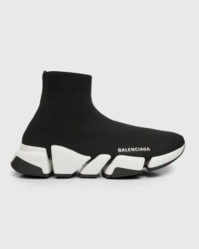 Balenciaga Speed 2.0 Recycled Knit Sneakers With Bicolor Sole In Black