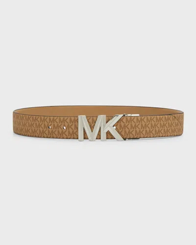 Michael Kors Mk Logo Reversible Black Leather Belt In Brown