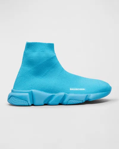 Balenciaga Kid's Knit Sock Trainer Sneakers In Blue