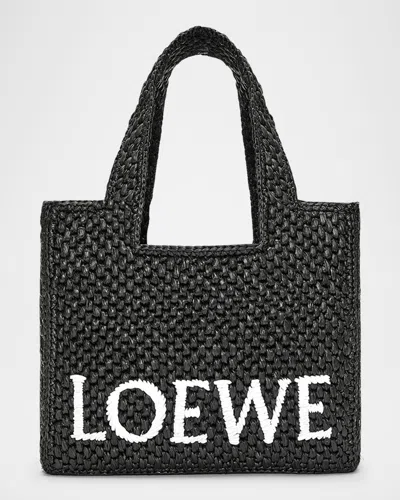 Loewe X Paula's Ibiza Font Logo Small Tote Bag In Raffia In Black