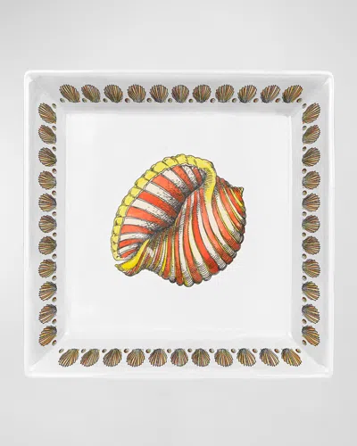 Fornasetti Square Plate 20 X 20cm - Giro Di Conchiglie Color Gold Black White