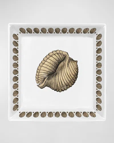 Fornasetti Square Plate 20 X 20cm - Giro Di Conchiglie Gold Black White