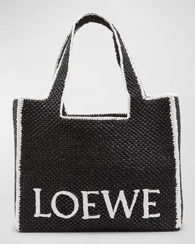 Loewe X Paula's Ibiza Font Logo Large Tote Bag In Raffia In Black