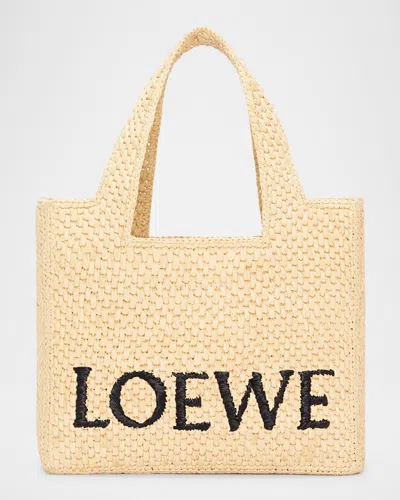 Loewe X Paula's Ibiza Font Logo Small Tote Bag In Raffia In Sand