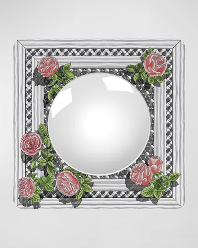 Fornasetti Square Frame With Convex Mirror - Musciarabia With Rose Color In Multi
