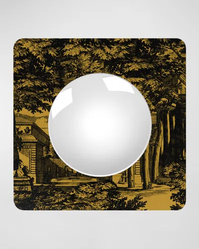 Fornasetti Square Frame With Convex Mirror - Giardino Settecentesco Black Yellow In Multi