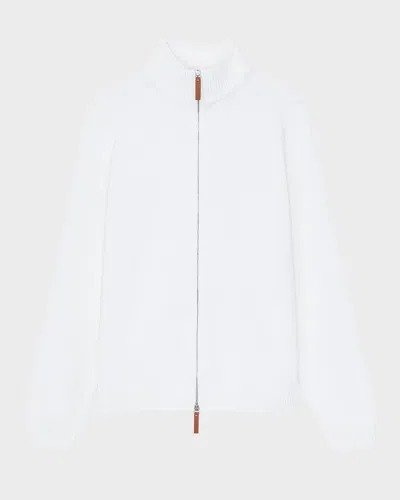 Lafayette 148 Cotton-silk Tape Fitted Bomber Sweater In White