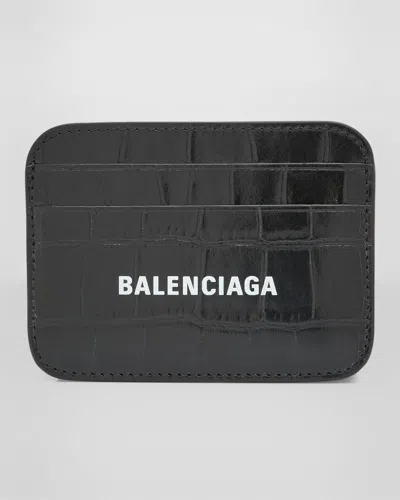 Balenciaga Cash Croc-embossed Card Holder In Black