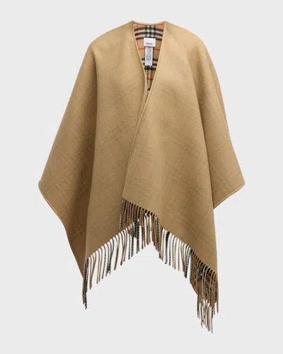 Burberry Charlotte Check Wool Cape In Neutral