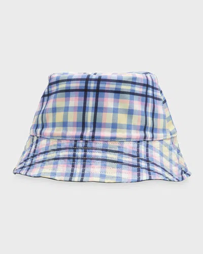 Kate Spade Garden Plaid Reversible Bucket Hat In Blue