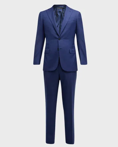 Brioni Men's Wool Sharkskin Suit In Blue