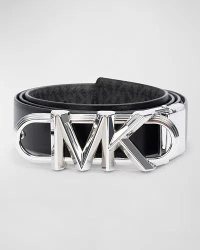 Michael Kors Reversible Logo Leather Belt In Black