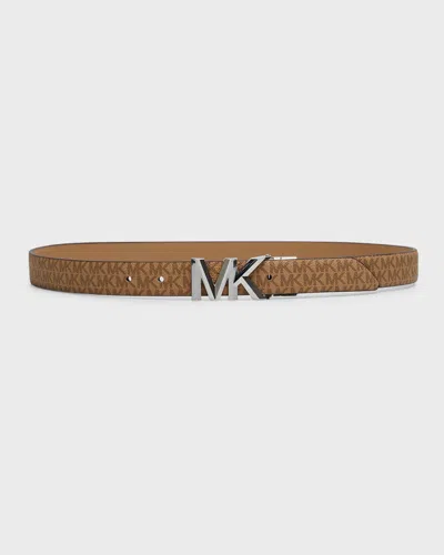 Michael Kors Mk Logo Reversible Black Leather Belt In Brown