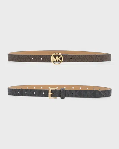 Michael Kors 2 For 1 Logo Belt Set In Brown