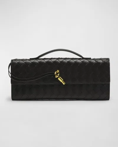 Bottega Veneta Women Leather Andiamo Clutch With Intrecciato Motif In Black