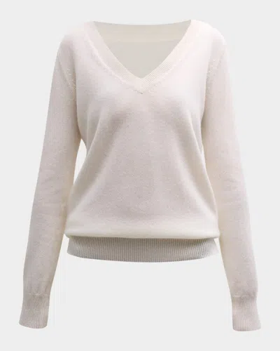 Neiman Marcus Cashmere Classic V-neck Sweater In Multi