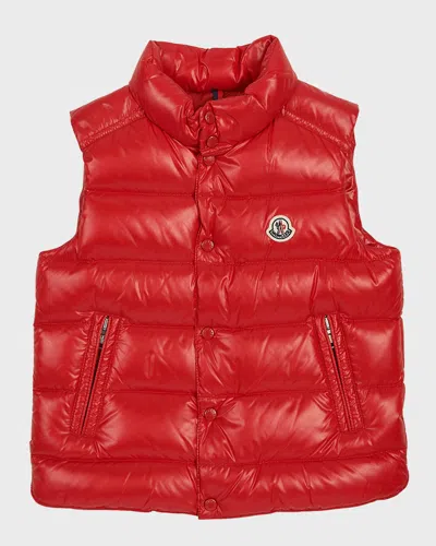 Moncler Kid's Tib Logo Quilted Vest In Red