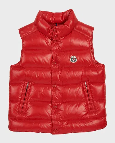 Moncler Kid's Tib Logo Quilted Vest In Red