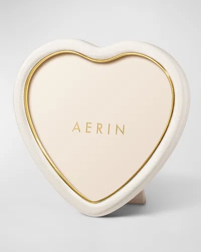 Aerin Piero Heart Faux Shagreen Photo Frame, 6" In White