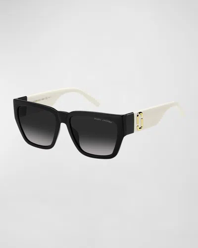 Marc Jacobs J Marc Logo Square Plastic Sunglasses In Black