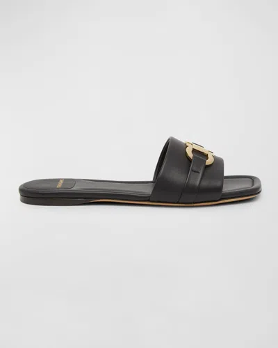 Ferragamo Leah Gancini Bit Leather Slide Sandals In Black