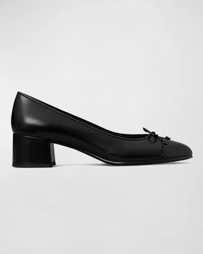 Tory Burch Mixed Leather Cap-toe Ballerina Pumps In Black