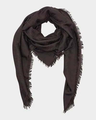 Saint Laurent Grand Carre Jacquard Silk-wool Scarf In Brown