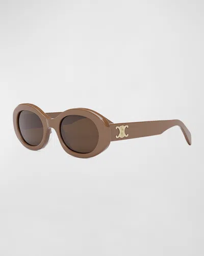 Celine Triomphe Cl40194u 45e Oval Sunglasses In Brown