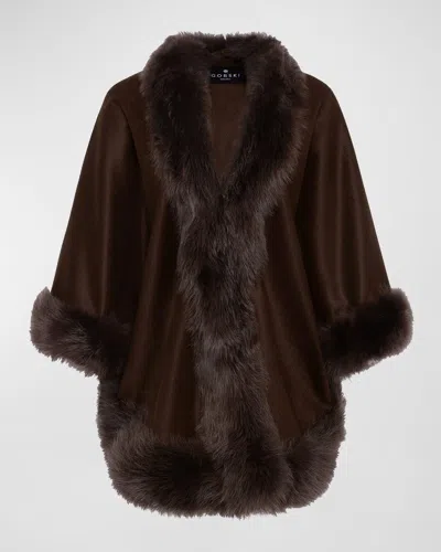 Gorski Cashmere Capelet With Lamb Shearling Trim In Brown
