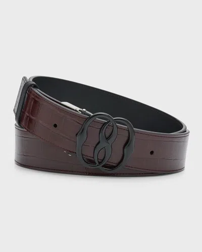Bally Men's Reversible Croc-embossed Leather Emblem Belt In Brown