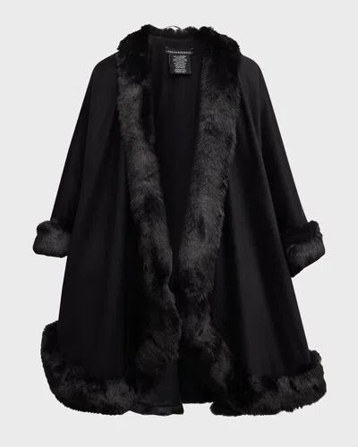 Sofia Cashmere Faux Fur Trim Cashmere Cape In Black