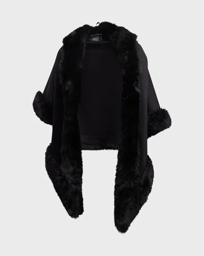 Sofia Cashmere Cashmere Faux Fur Trimmed Diamond Wrap In Black
