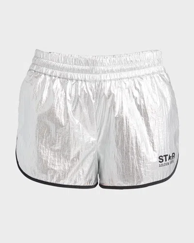 Golden Goose Star Diana Metallic Pull-on Logo Shorts In Silver